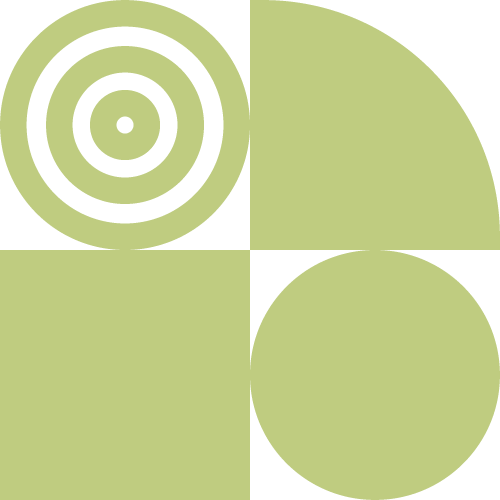 green geometric icon circles, square, quarter-circle