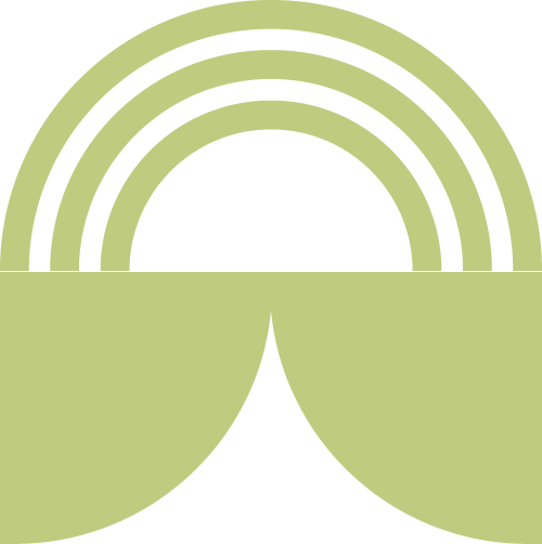 green geometric icon rainbow and quarter-circles
